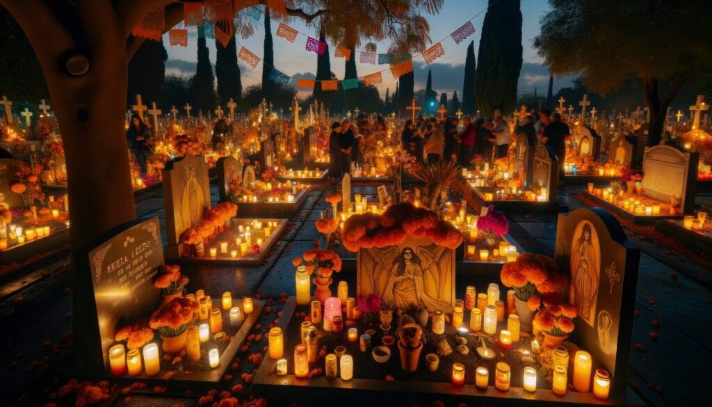 cimetière décoré pour le jour des morts dia de los muertos