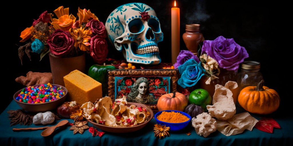 offrandes pour le dia de los muertos au mexique