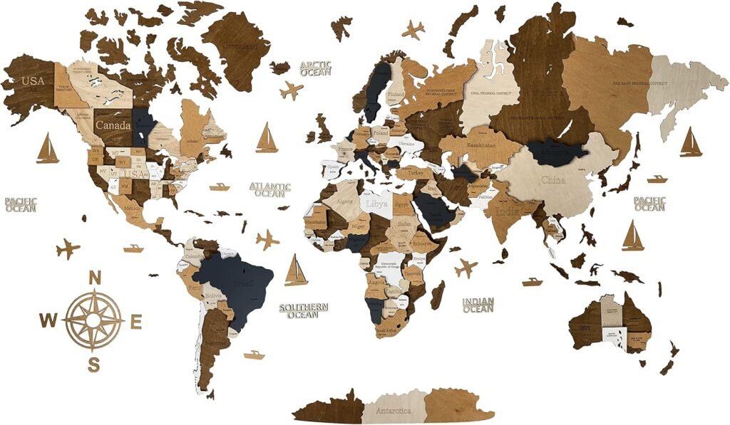 carte du monde en bois