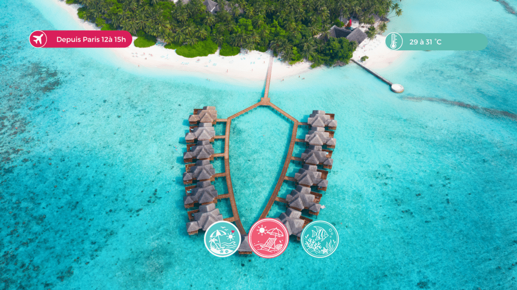 Les maldives villas sur pilotis eau turquoise