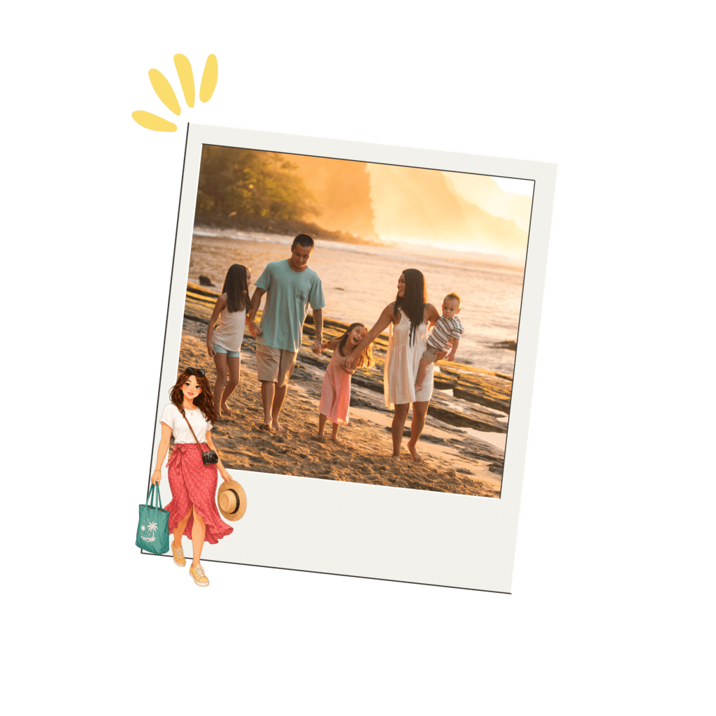 photo famille en vacances sur la plage